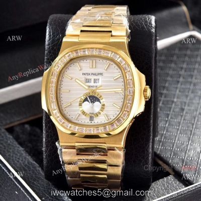 Wholesale Copy Patek Philippe Annual Calendar Watches Yellow Gold with Diamond 1