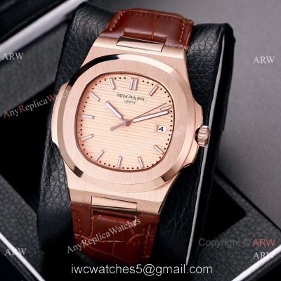 Best Copy Patek Philippe Nautilus 40mm Watches Rose Gold Brown Leather Band 1