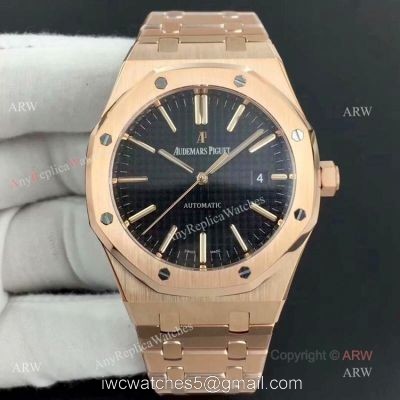 BF Swiss Replica Audemars Piguet Royal Oak Rose Gold Black Dial AP 15400 Watch 1
