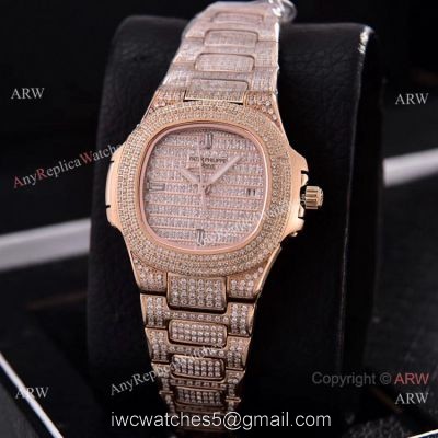 Swiss Quartz Patek Philippe Lady-Nautilus Iced Out Watches Sapphire Glass 1