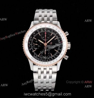 Swiss Grade Breitling Navitimer 1 Chronograph KOR A7750 Watch Rose Gold Bezel Black Dial 1