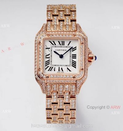 AC Factory Swiss Copy Panthere De Cartier Watch 27mm Rose Gold Full Diamonds 1