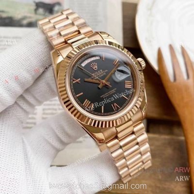 Copy Rolex Day Date 40mm Watches Black Dial Rose Gold Presidential Strap 1