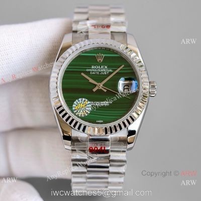 New! Swiss Clone Rolex Datejust Malachite Dial Stainless Steel 36mm 1
