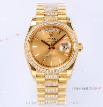 (EW) Rolex Diamond 36mm Day-Date Watch Yellow Gold Center Diamonds 1