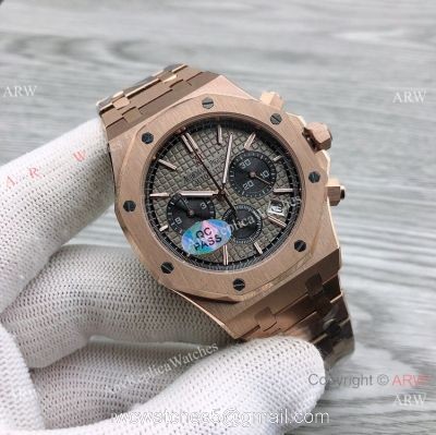 Japan Grade Copy Audemars Piguet Royal Oak Watches Rose Gold Gray Dial 44mm 1