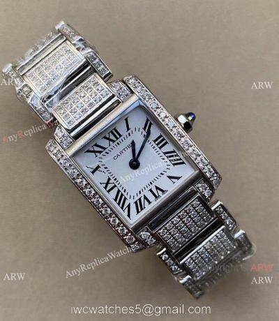 Cartier Tank Francaise Small Lady Watch Iced Out Stainless Steel 1