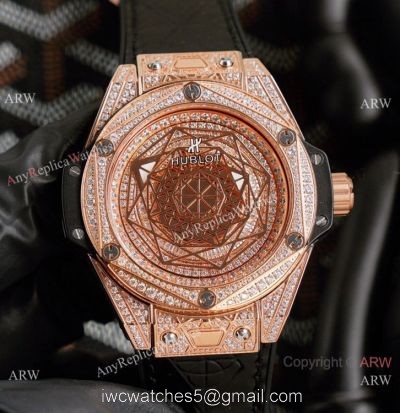 New Replica Hublot Iced Out Rose Gold Sang Bleu Watches 45mm 1