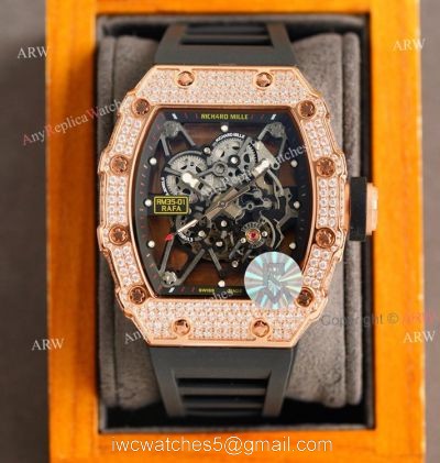 (RM Factory) Rose Gold Richard Mille RM35-01 Replica Watch With Diamonds 1