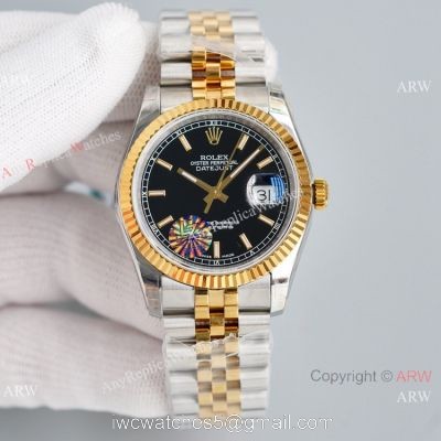 Swiss Grade Rolex Oyster Perpetual Datejust ETA2836 904L Two Tone Black Dial 36mm 1