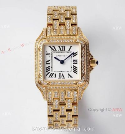 AC Factory Swiss Copy Panthere De Cartier Watch 27mm Yellow Gold Diamond 1