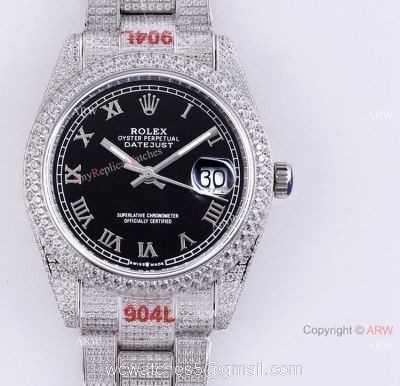 Fully Iced Out Rolex Watch For Mens Rolex Datejust 126334 Black Dial Roman Numerals Replica 1
