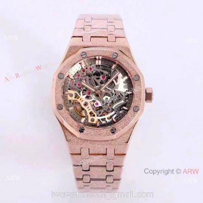 New Copy Audemars Piguet Royal Oak Lady Watches Frosted Gold Skeleton Face 37mm 1