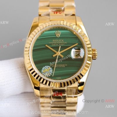 New! Swiss Grade Copy Rolex Datejust Malachite Dial Yellow Gold Watch 36mm 1