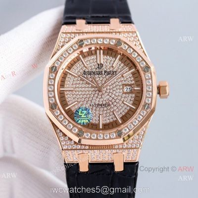 Full Diamonds Audemars Piguet Royal Oak 15400 Rose Gold Automatic Watch 41mm Replica 1