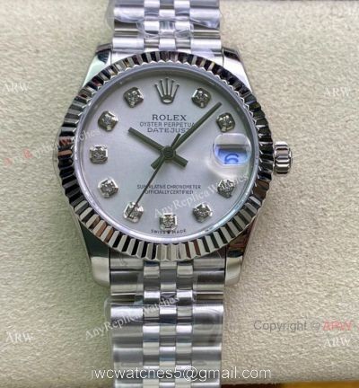 Swiss Replica Rolex Datejust WF Silver Diamond Watch 31mm Midsize 1