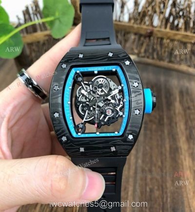 Copy Richard Mille Rm 055 Black With Blue Inner Bezel Transparent Rubber Strap Watch 1