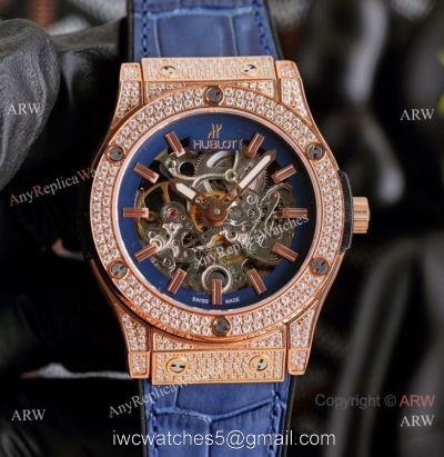 Copy Hublot Classic Fusion Hollow Rose Gold Iced Out Watches 1
