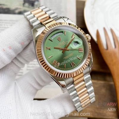 Copy Rolex Day-Date President Watches 2-Tone Rose Gold Green Dial 40mm 1