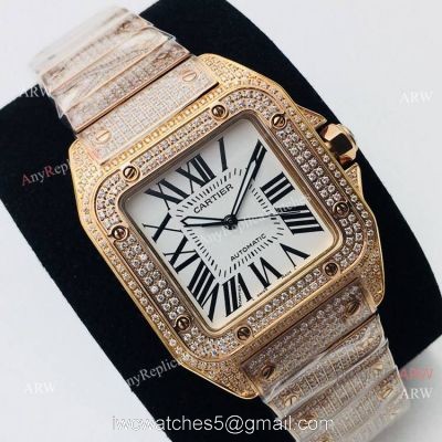 Best Copy Cartier Santos 100 Diamond Watch White Dial With Roman Markers 1