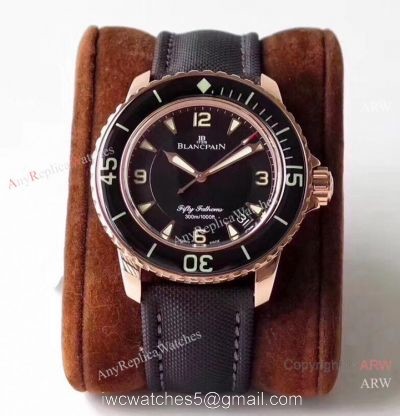 ZF Factory Swiss Replica Blancpain Fifty Fathoms Watch Black Dial Rose Gold 1
