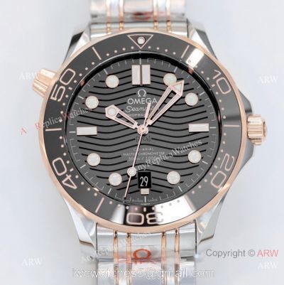 2021 Latest Swiss Grade Copy Omega Seamaster Diver 300M 42mm Watch Two Tone Rose Gold OR 8800 Movement 1