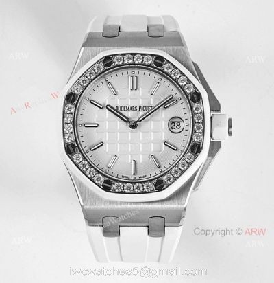 Ladies Audemars Piguet Royal Oak Offshore 37mm White Dial Quartz Watch Ref 67540sk 1