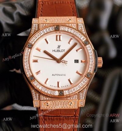 Clone Hublot Iced Out Classic Fusion Watches Rose Gold Automatic 1