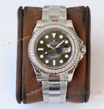 (ROF) 1-1 Best Replica Rolex Yacht-Master Gray Dial Diamond Custom Luxury watches 1