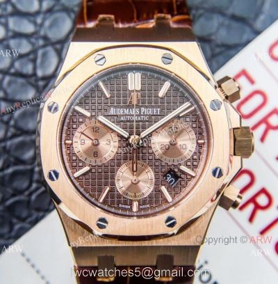 Grade 1A Copy Audemars Piguet Royal Oak Chronograph 7750 Watch Chocolate Dial Brown Leather Strap 1