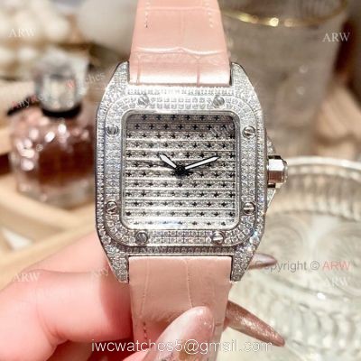 36mm Ladies Cartier Santos 100th Anniversary Full Diamonds Watch Swiss Replica 1