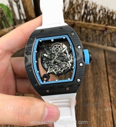 Copy Richard Mille Clear Watch RM055 Carbon Fiber White Rubber Strap Watch 1