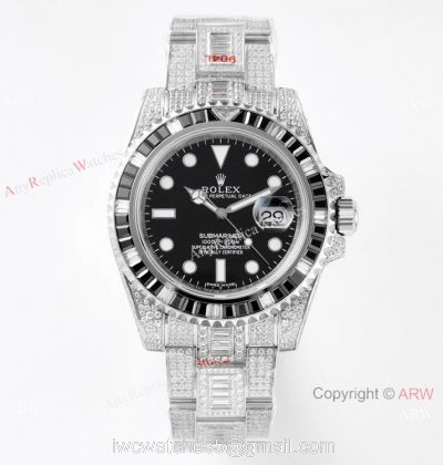 Swiss Grade Clone Rolex Iced Out Submariner Watch Swiss 3135 904L Stainless Steel 1