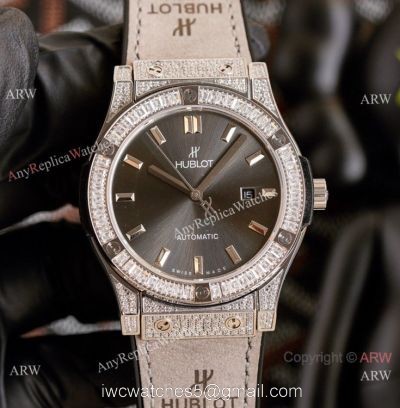 Clone Hublot Iced Out Classic Fusion Watches Grey Dial Automatic 1