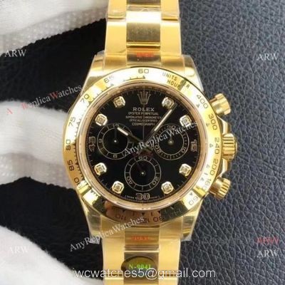 Custom Luxury Watches Rolex Daytona Noob Cal.4130 1:1 Best Edition Yellow Gold Black Diamond Watch 1
