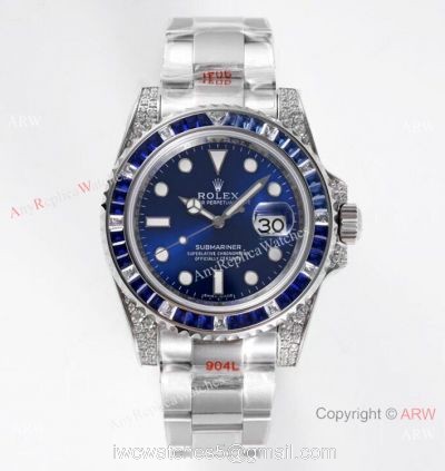 (ROF)Swiss Grade 1:1 Replica Rolex Submariner Royal blue Diamond Watch Custom Made Watches 1
