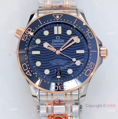 2021 Latest Swiss Replica Omega Seamaster Diver 300M OR 8800 Watch Two Tone Rose Gold Blue Dial 1