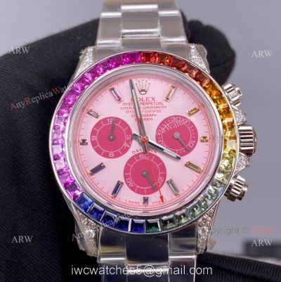 Noob Factory Cal.4130 Rolex Daytona Rainbow Pink Face Diamond Watches High Copy 1