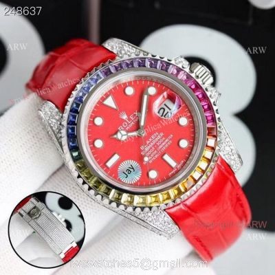 New Blaken Rolex Submariner Red Dial Rainbow Bezel Swiss Replica Watches 40mm 1