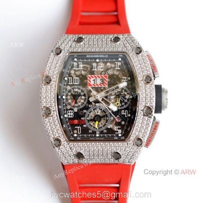 New Richard Mille 011-FM Diamond Watch In Red Rubber Band High End Replica 1
