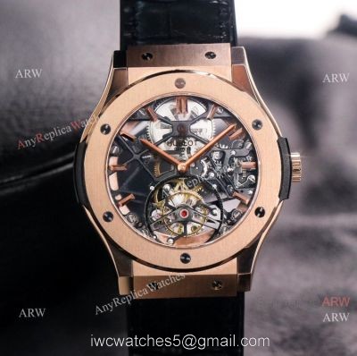 Best Hublot Classic Fusion Skeleton Tourbillon Rose Gold Replica Watch Hand-Winding 1