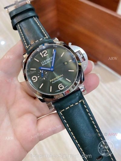 New Panerai 2021 Copy Panerai Green Dial Marina Watch 44mm Green Leather Strap 1