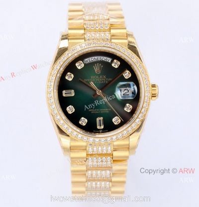 (EW) Rolex Day-Date 36mm Green Gradient Dial Diamond Watch 2021 New 1