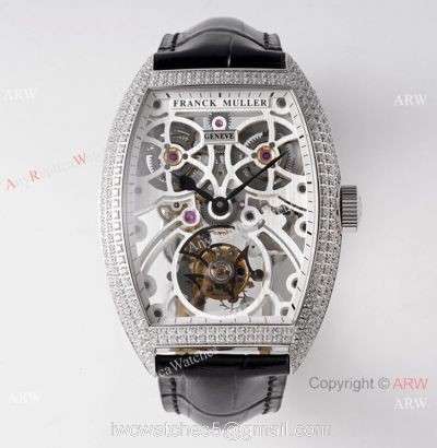 1:1 Super Clone Franck Muller Thunderbolt Tourbillon Iced Out Stainless Steel Watch 72 hour power reserve 1