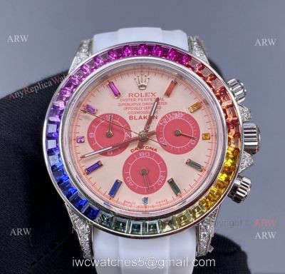 Noob Blaken Rolex Rainbow Daytona 4130 White Rubber Band Best Replica Watch 1