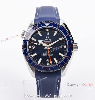 Swiss Copy Omega Seamaster Planet Ocean 600m Co-Axial GMT VSF 8605 Watch Blue Rubber Strap 1