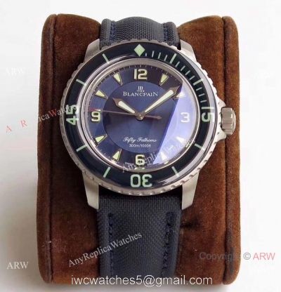 ZF Factory Swiss Replica Blancpain Fifty Fathoms Watch Blue Dial Leather Strap 1