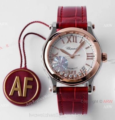 AF Factory 1:1 Replica Chopard Happy Sport 36mm Watch Rose Gold Bezel Red Leather Strap 1