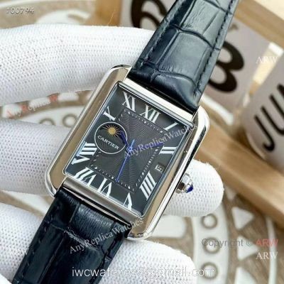 Replica Cartier Tank Moonphase Watches Leather Strap 1