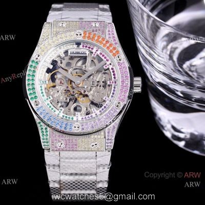 Replica Silver Hublot Skeleton Rainbow Watch 45mm for men 1
